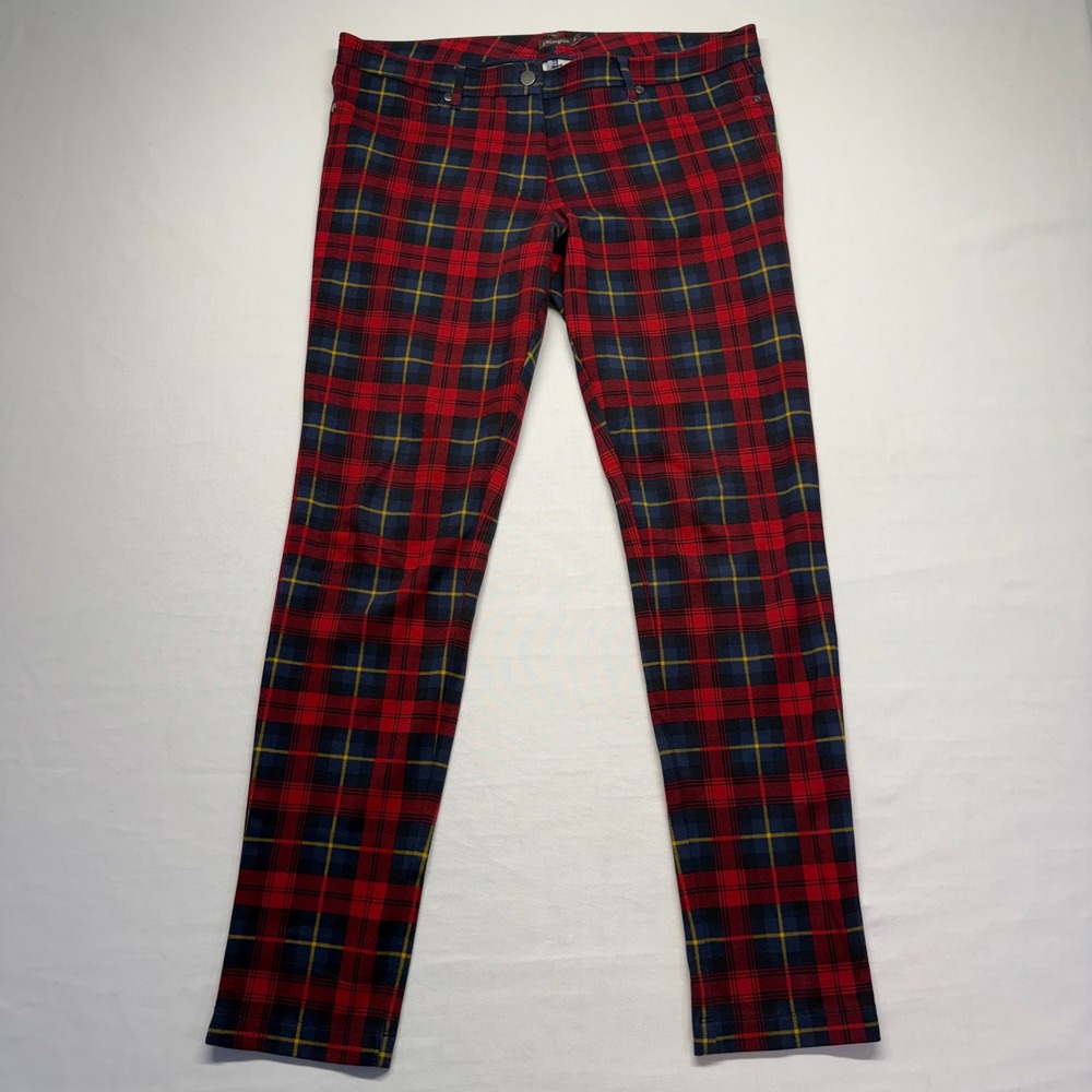 J McLaughlin Becca Tartan Plaid Ankle Pants Womens 10 Holiday Stretch Preppy Red